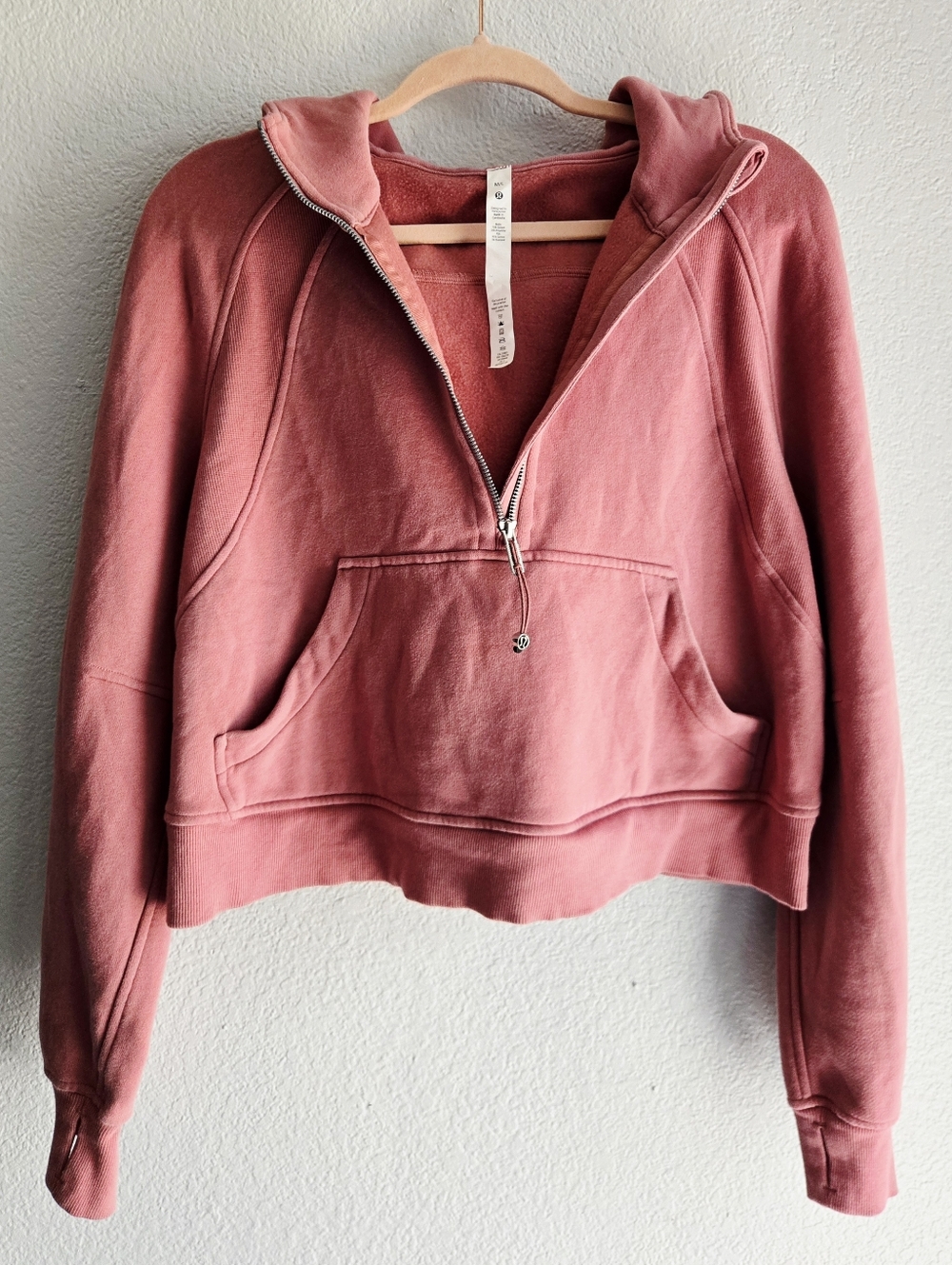 Lululemon Athletica Scuba 1/2 Zip Cropped Hoodie Sweatshirt Dusty Rose Pink M/L